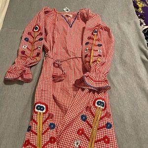 Embroidered Gingham linen dress